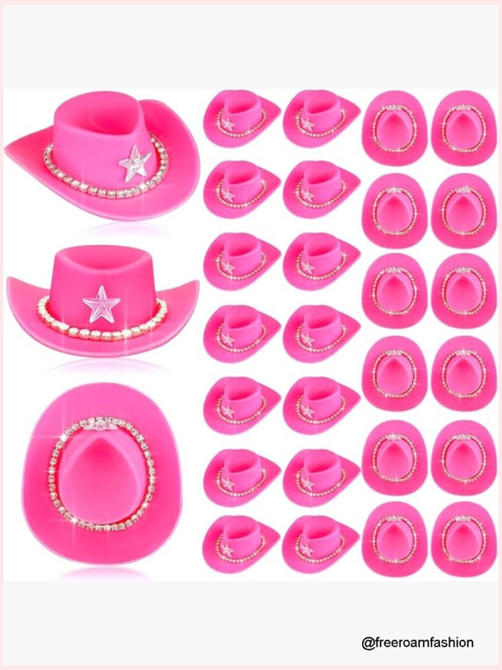 Mini Pink Cowboy Hats with Rhinestones - 20 Pack for Dolls, Crafts, Party Decor